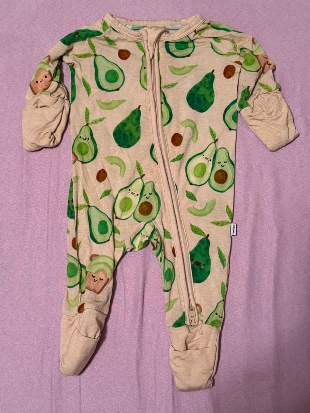 Little Sleepies Beige Footed Pajamas with Green Avocado Print